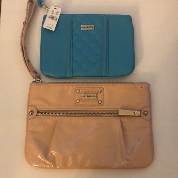 NWT Collection of two Express Clutches. Blush bag Used once,NWT Turquoise Clutch